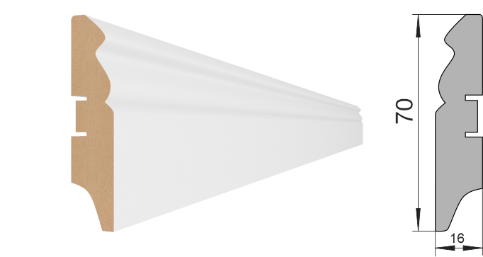 Напольный плинтус МДФ Stella 70E 2000х70х16 Белый (18шт в упак)