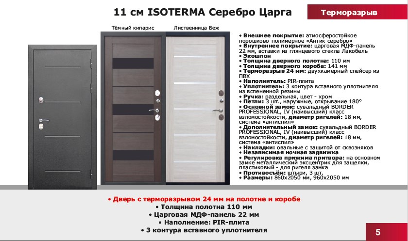 Дверь мет. 11 см ISOTERMA Серебро темный кипарис (960мм) правая/Ф2 