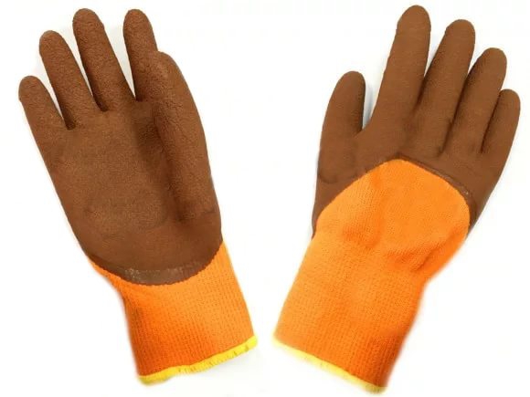Перчатки утепленные оранж с КОРИЧ обливом