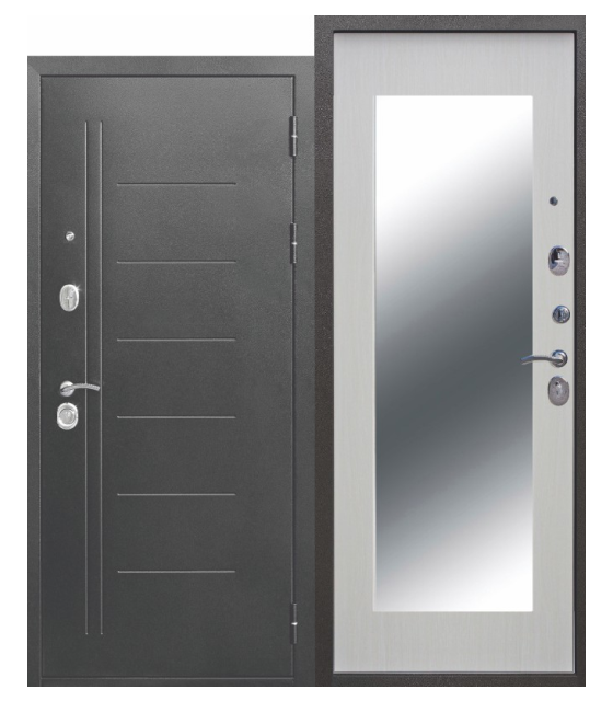 Дверь мет. 10 см Толстяк серебро Ясень белый эмаль зеркало MAXI (860мм)правая/ФТ 