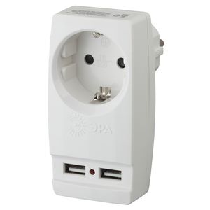 Адаптер Polynom SP-1e-USB-W 220V+2хUSB 2100mA c заземл, (белый)