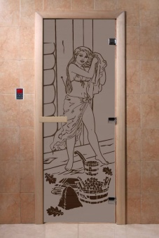 Дверь банная стеклянная 1700*680 стекло рисунок Девушка ( 8мм 3 петли правая) Правая